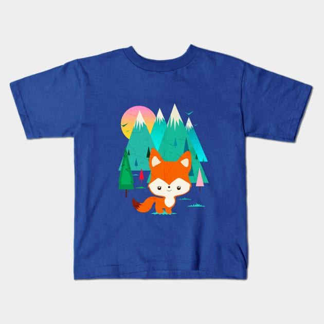 Walking Cute baby Fox Kids T-Shirt by Goldquills